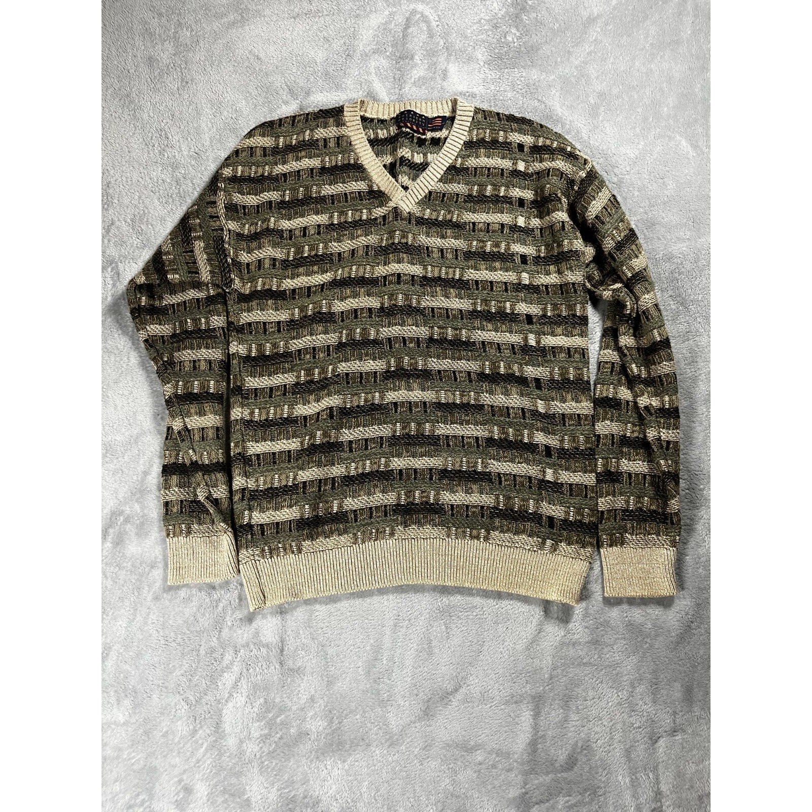 American Priority Chunky Knit Sweater Size Large Usa V-Neck 90's Cosby Y2k